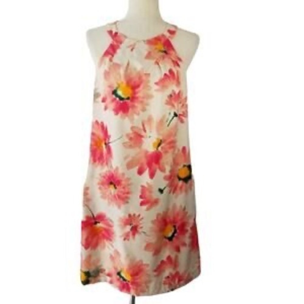 Donna Morgan Sleeveless Floral Halter Neck Shift Dress‎ Daisy Print Pockets 10